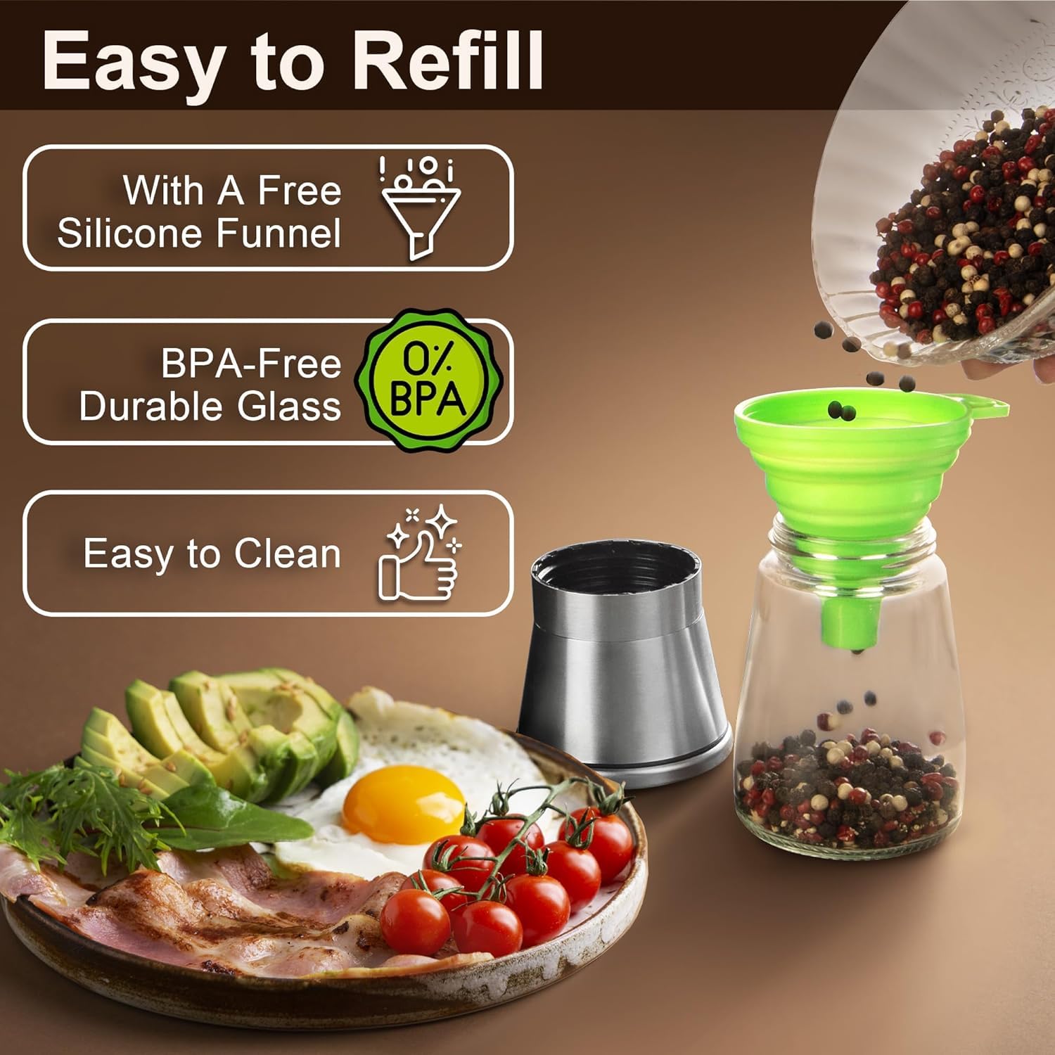 Stainless Steel Salt & Pepper Grinder Set - Adjustable Coarseness -8 Stainless Steel Salt & Pepper Grinder Set - Adjustable Coarseness -8