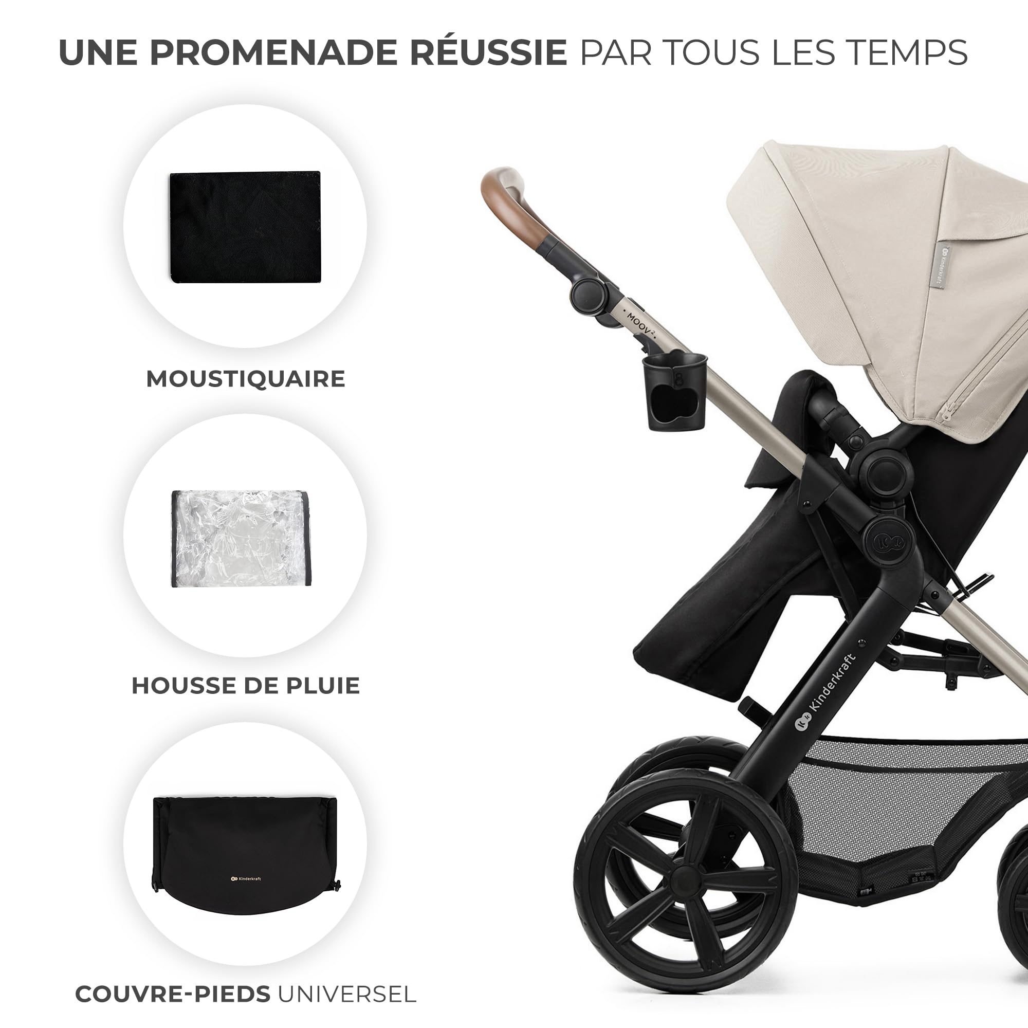Kinderkraft MOOV 2 Poussette 3 en 1 Travel System avec nacelle 2-en-1 siège auto i-Size Gris