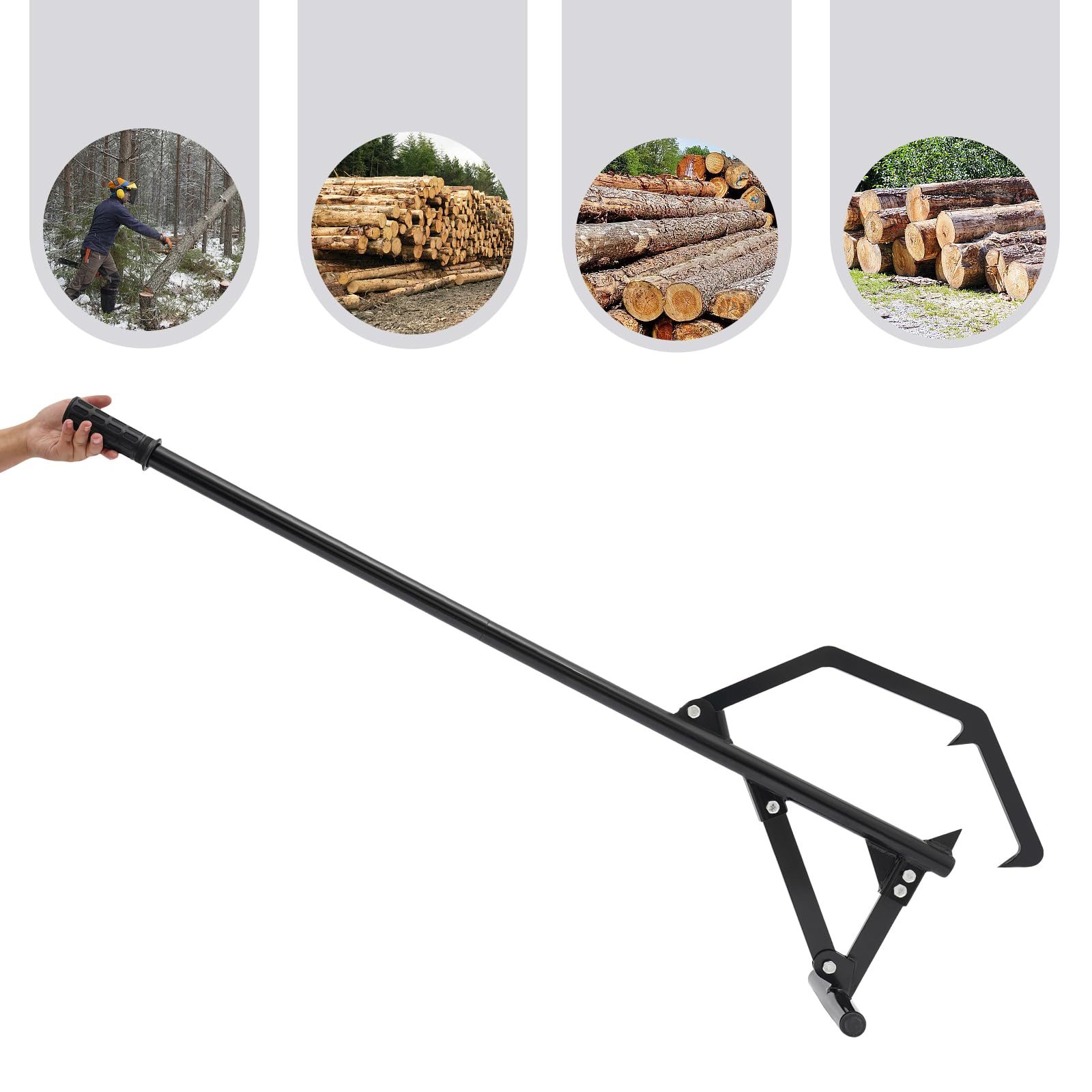 Cric en bois - Diamètre : 7,62 à 63,5 cm - Réglable - 129 x 25 x 45 cm - Avec poignée en caoutchouc antidérapante et support triangulaire - Aide à l'abattage de 600 kg - Pour travaux forestiers et