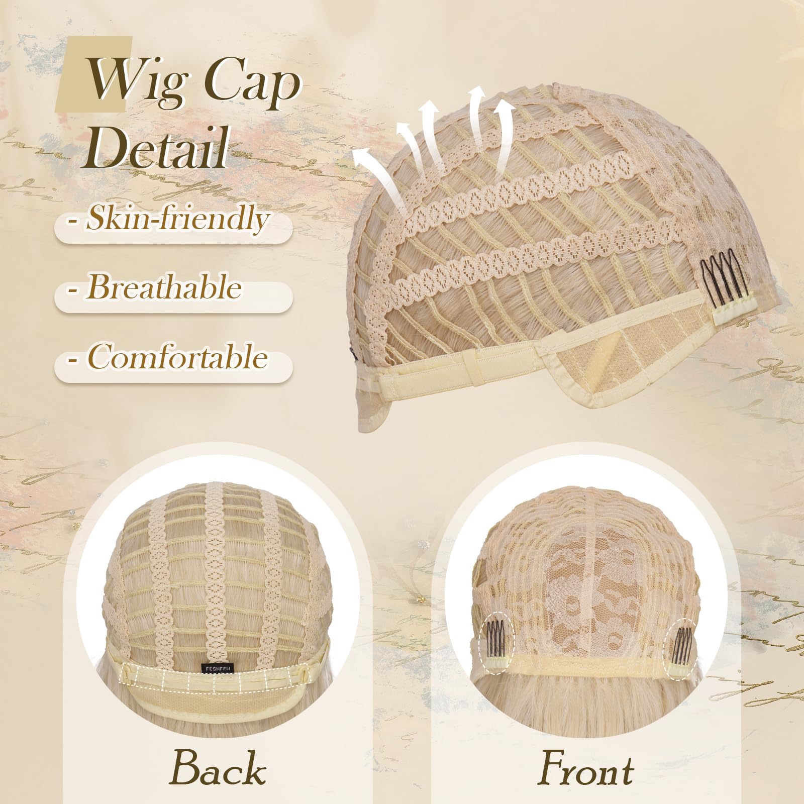 FESHFEN Perruque Longue pour Femmes Blond Platine Perruque avec Frange Dégradé Cheveux Naturelle Synthétique Résistante à la Chaleur Perruques Ondulé Utilisation Quotidienne Fêtes, 65 cm