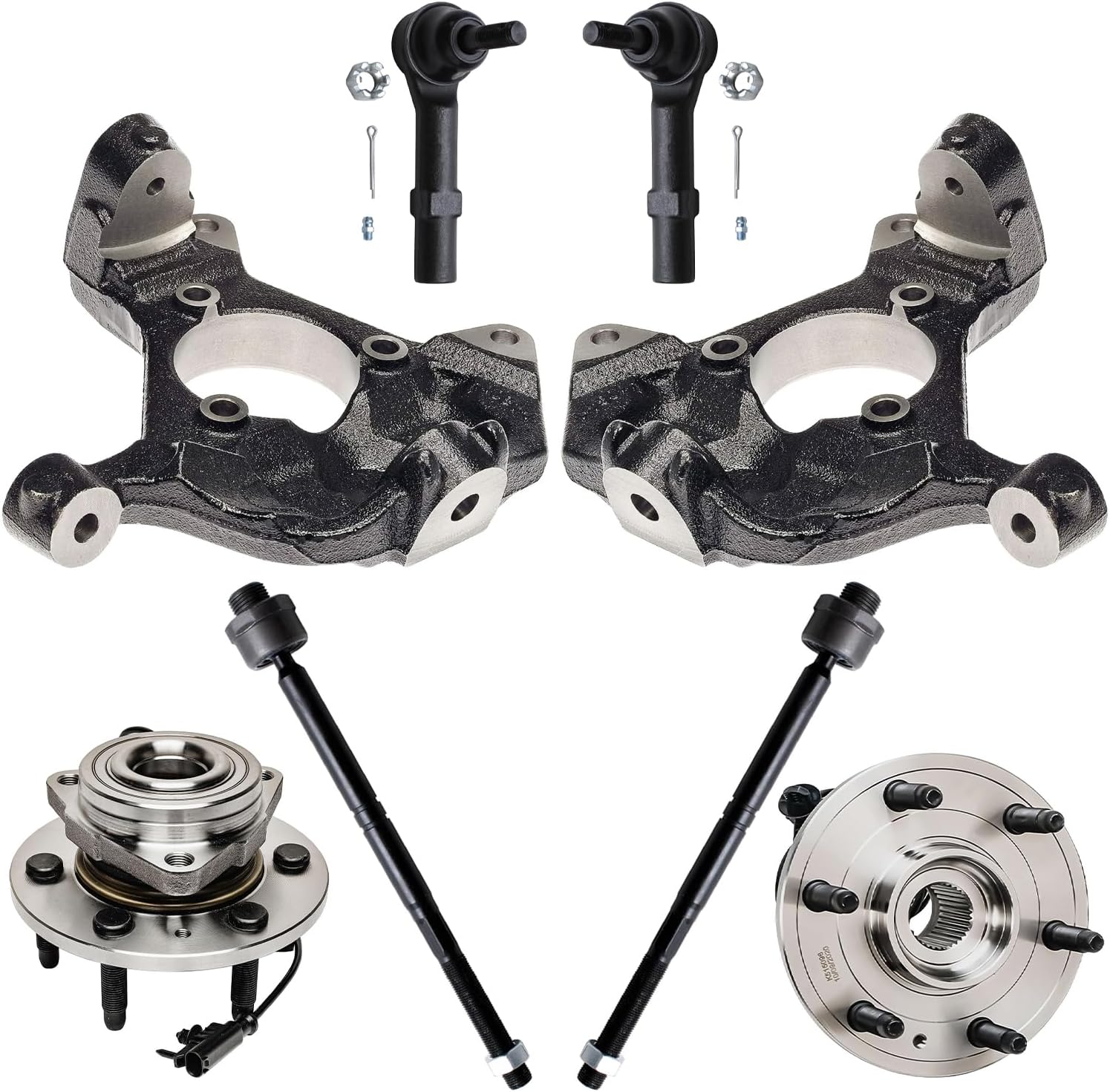 8pc Front Steering Knuckles Wheel Hub and Bearings Tie Rods Suspension Kit