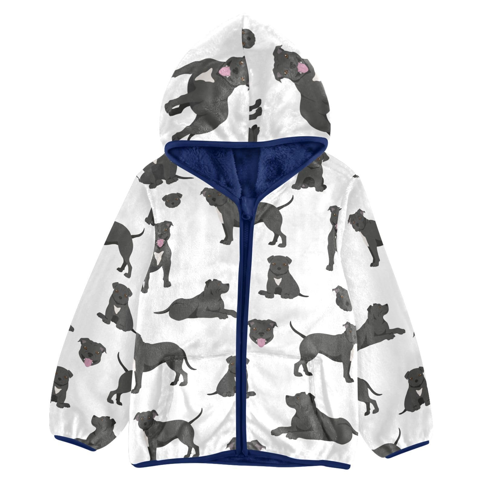 Aflyko Boys Fleece Coat Blue Zip-Up Hoodie Girls Outerwear Kids Hooded Jacket