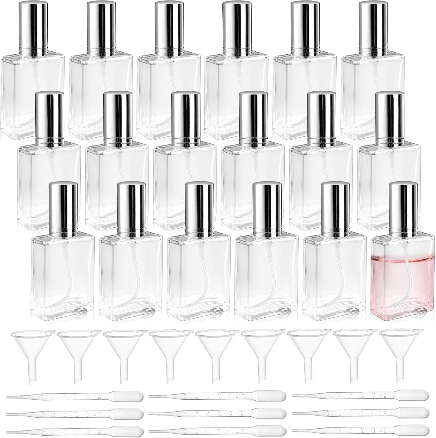 Vaporisateur de parfum en verre 15ml : lot de 18 flacons carrés vides avec accessoires de remplissage