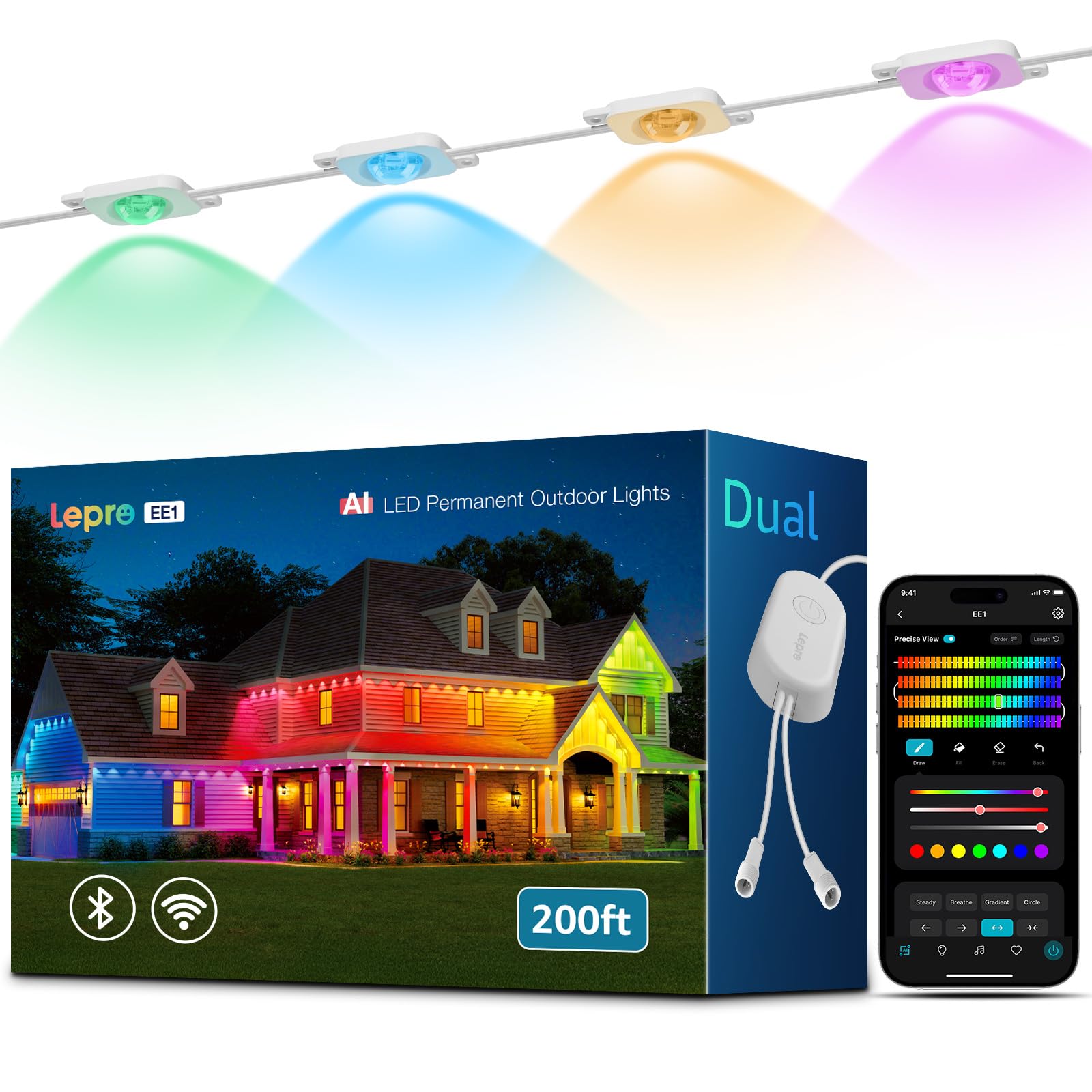 Lepro EE1 AI Permanent Outdoor Lights with Dual-Output, 200ft 120