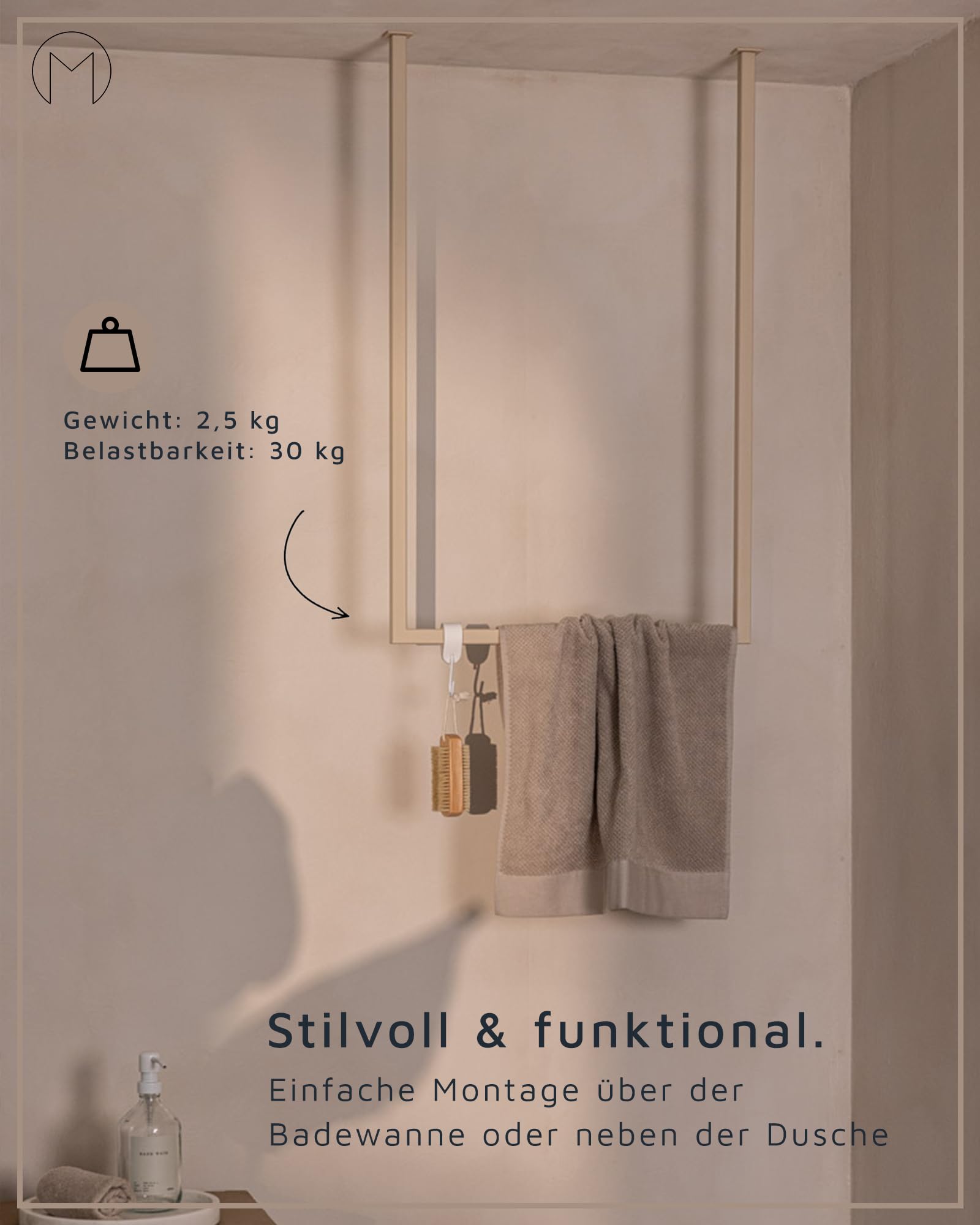 M Metallbude TENSI Design Handtuchhalter 2er-Set 60 x 50 cm & 80 x 50 cm Schwarz. Aus hochwertigem pulverbeschichtetem Stahl. Badezimmer. Minimalistisch. Stabil. Ohne sichtbare Verschraubungen.