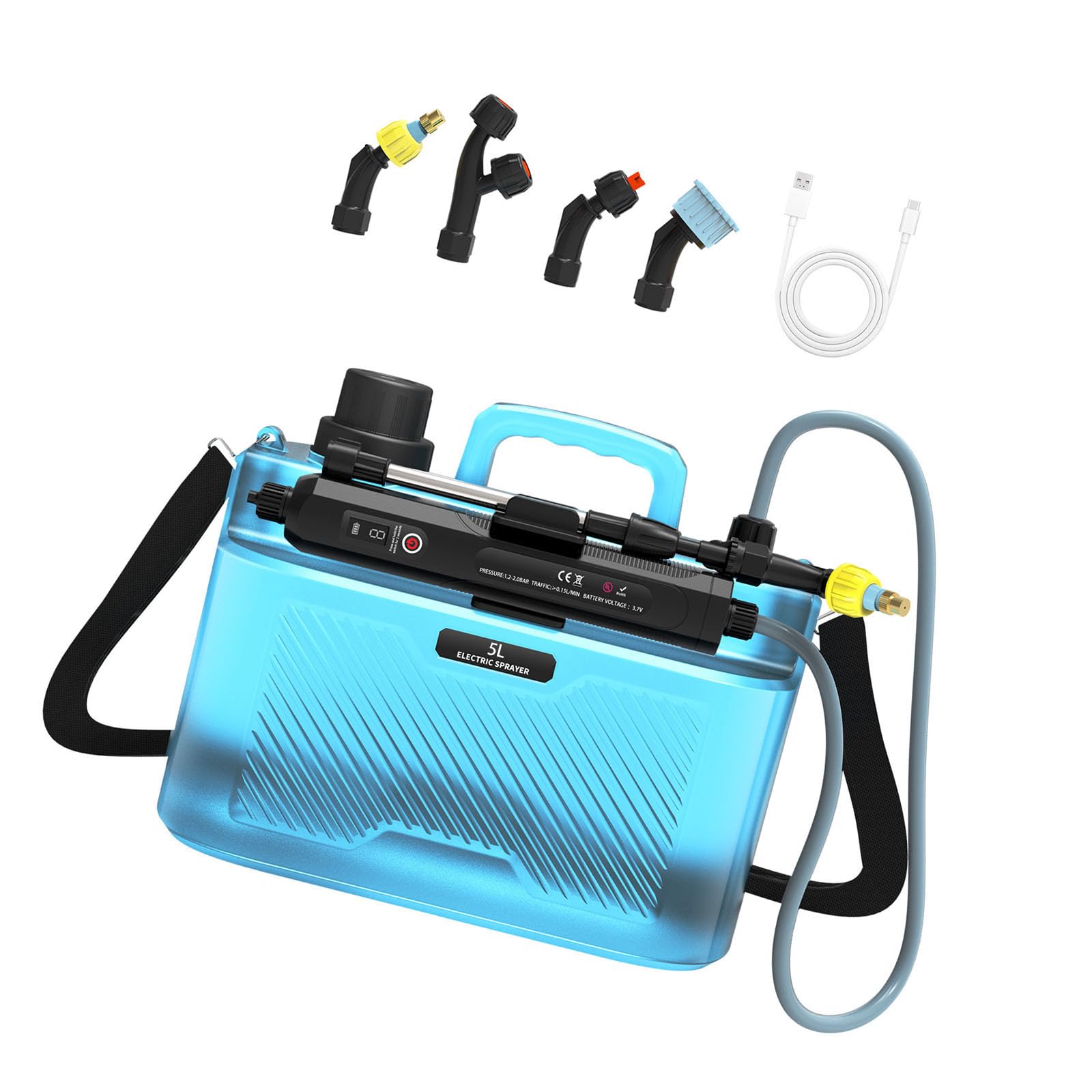 Spruzzatore da Giardino a Batteria Ricaricabile Tramite USB 2200mAh Funzione Automatica Continua Spruzzi per irrigazione dal Design Confortevole con Impugnatura