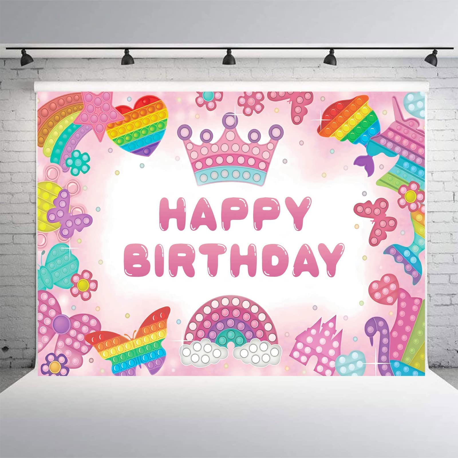 5x3ft Pop Toy Backdrop Birthday Party Decorations for Girls Pastel Pop Birthday Banner Photography Background Pop Party Favor