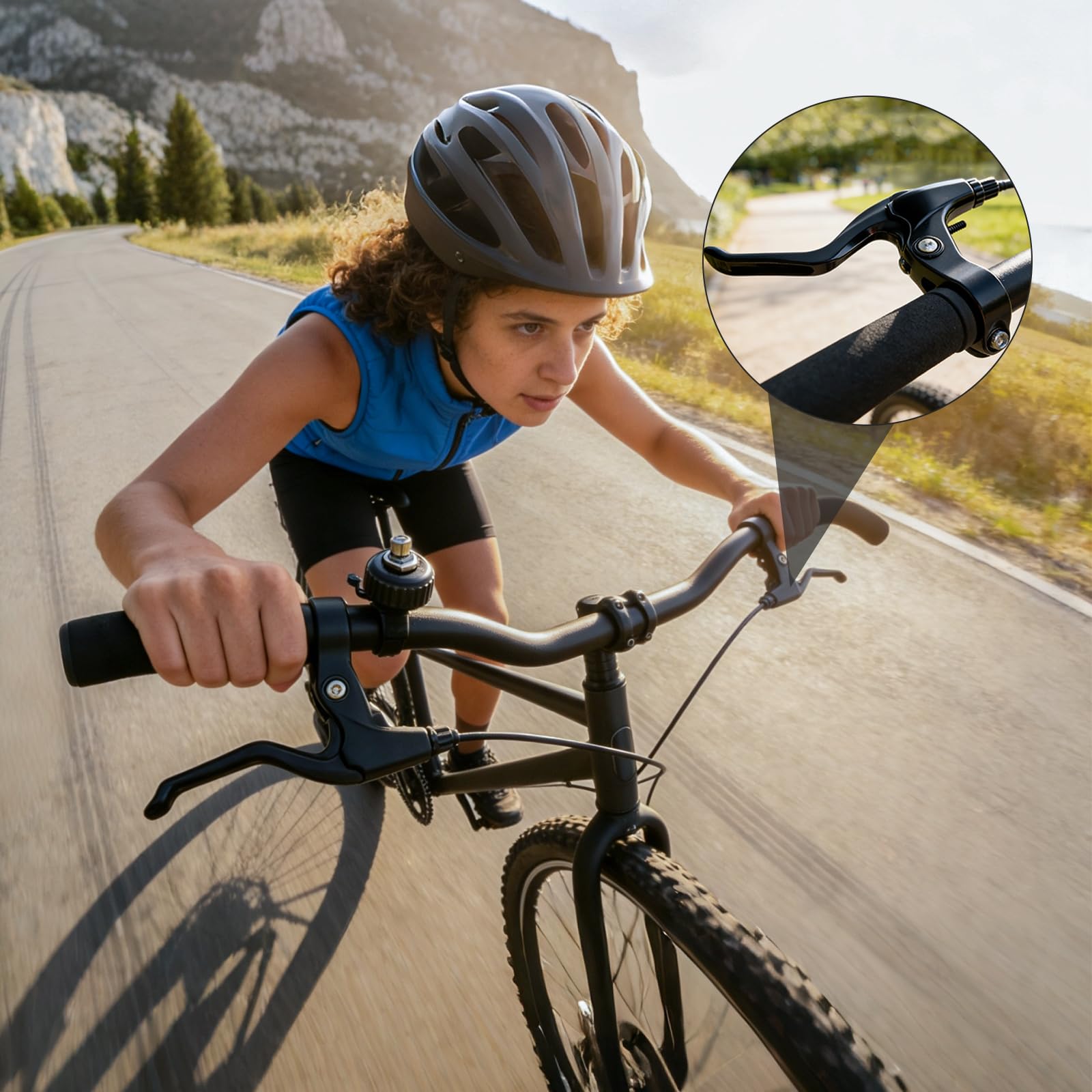 Zestaw 2 dźwigni hamulca rowerowego z linką hamulcową, do hamulców typu V i mechanicznych hamulców tarczowych, uchwyt aluminiowy do rowerów MTB BMX