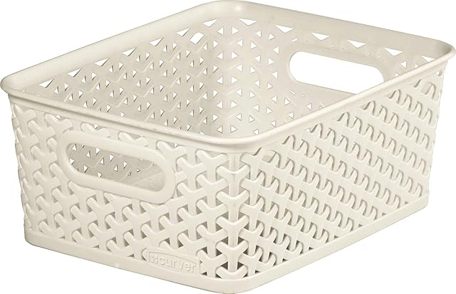 Curver My Style Medium Rectangular Storage Basket, Vintage White, 13 Litre