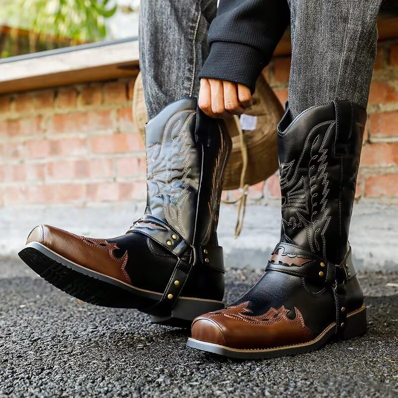 Image of Cowboy Boots for Men - Western Men's Boots with Classic Embroidered, Slip on Square Toe Boots, Slip Resistant Country Boots