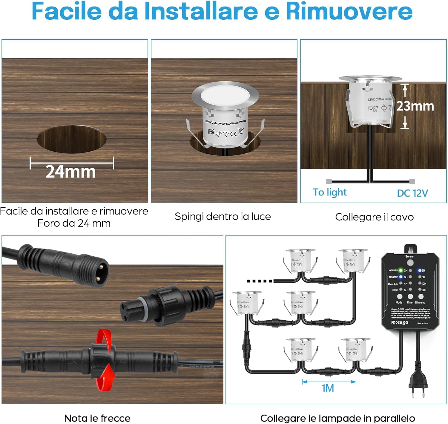 10 Faretti da Incasso per Esterno con Timer Trasformatore a Bassa Tensione e Sensore Fotocellula, IP67 Impermeabile Dimmerabile Faretto a Pavimento da Esterno per Terrazza Cucina Giardino Luce
