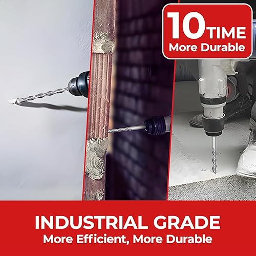 Miniatura 6 de SDS Plus - Juego de brocas de martillo giratorio, 10 brocas de hormigón de 316 x 6 pulgadas para ladrillo, cemento y piedra, punta de aleación