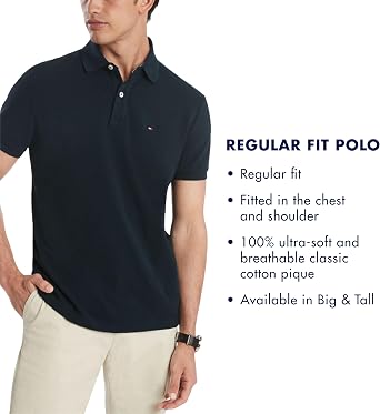 Tommy Hilfiger Men's Short Sleeve Moisture Wicking Stretch Polo Shirt With Quick Dry + Uv Protection