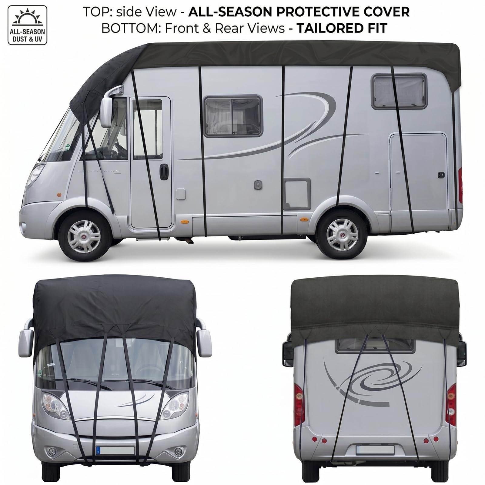Housse de Toit pour Camping-Car et Caravane 420D Oxford, Bâche Imperméable et Respirante, Protection Anti-UV et Anti-poussière, Matériau Haute Densité,Gris,21.3'Lx9.8'W(6.5x3m)