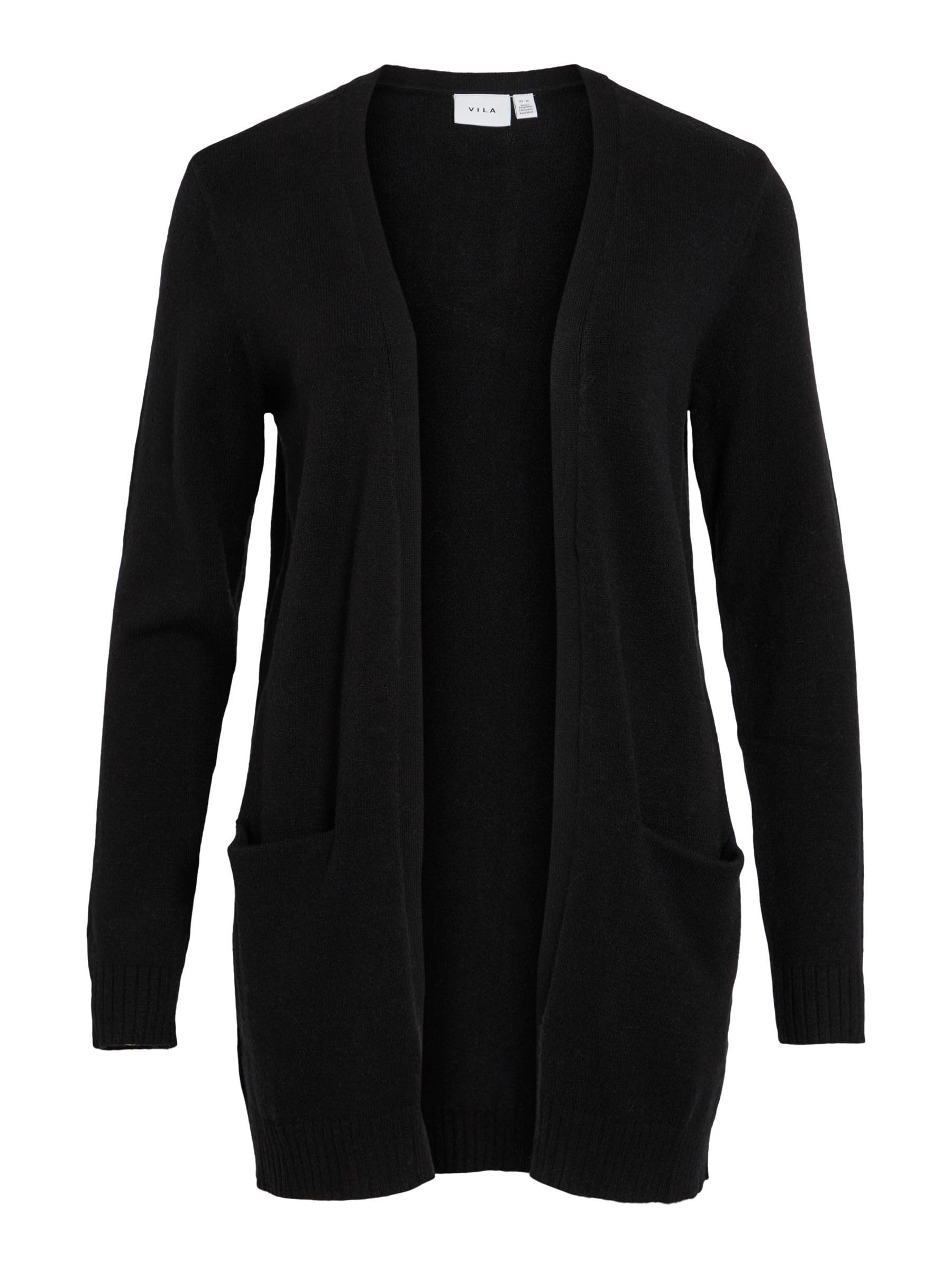 Vila Women's Black Viril Open L/S Knit Cardigan - Noos Cardigan Sweater,