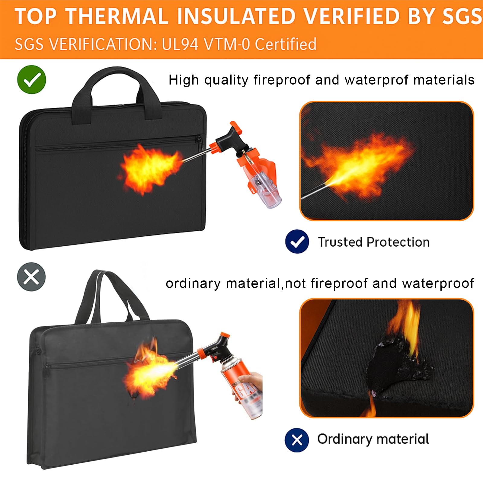 Pochette Ignifuge et Etanche avec 13 Compartiments, Porte Documents Ignifuge, A4 Pochette Anti Feu pour Passeport, Certificats, Bureau