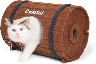 ComSaf Cat House for Indoor Cats, Felt Cat House Cat Cave Bed, Covered Cat Hideaway Bed Cave for Kittens, Durable Cat Scratcher House, Cute Cat Bed Wine Barrel Shape, Small Cat Play House Foldable