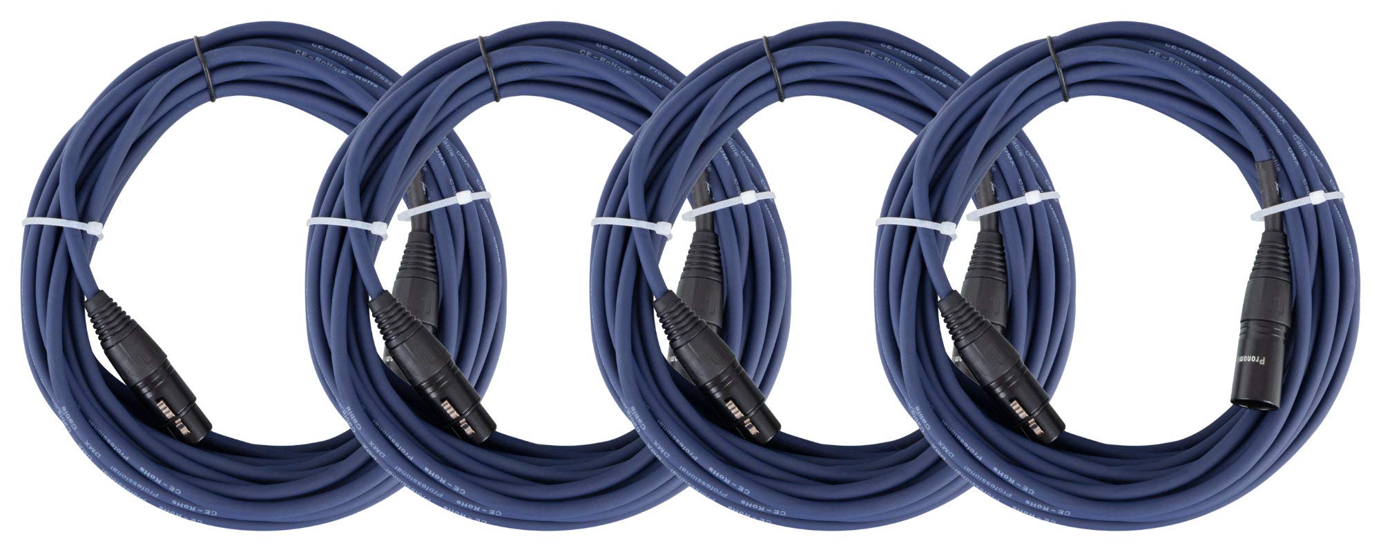 Pronomic 4er Set Stage DMX3-10 DMX-Kabel 10 Meter (zur Verkabelung von Lichteffekten, Goldkontakte, Mantelfarbe: Blau, XLR Male zu XLR Female)