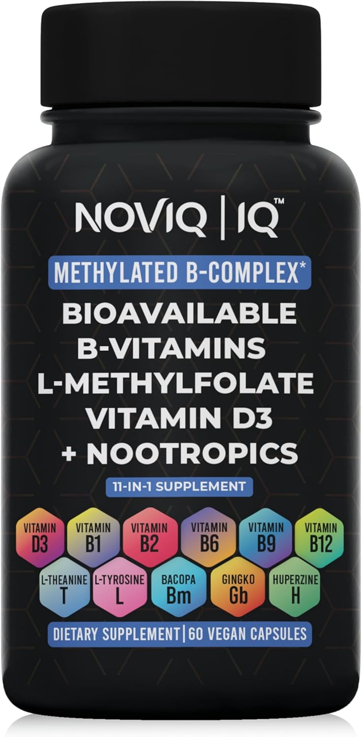 11-in-1 Methylated B-Complex Supplement: 680mcg L-Methylfolate(5-MTHF) Thiamine(B1) Riboflavin(B2) Pyridoxal(B6) Methylcobalamin(B12) - Vitamin D3 + Nootropics - 1,100mg+ Serving - 60 Count