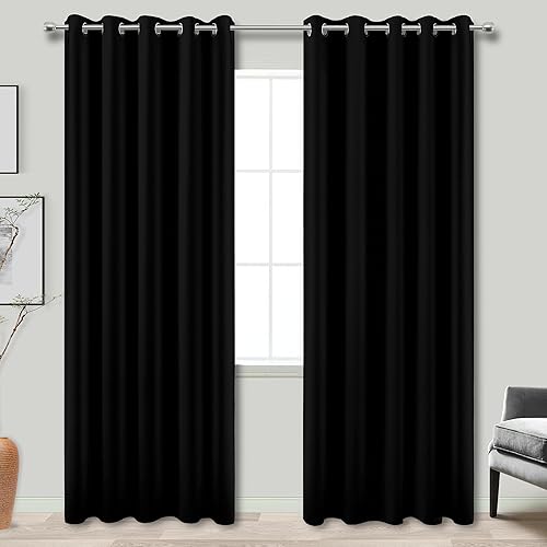 KOUFALL 60 Inch Wide Blackout Curtains for Bedroom,Light Blocking Large Window Curtain Panels Set of 2,Total Width 120 x 84 Inch Long,Black