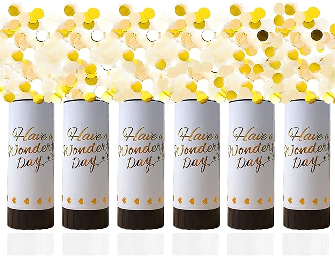White Confetti Cannon, 6 Pack Mini Party Poppers Shooters Party Confetti Cannon