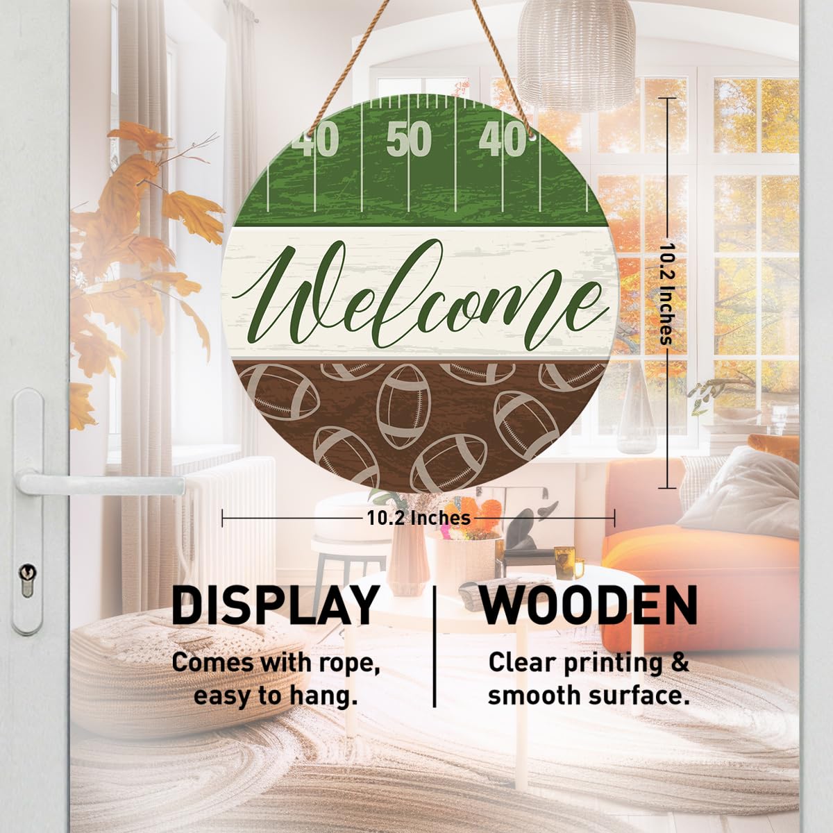 HSNBT Football Welcome Sign Front Door Decor Fall Football Decor for Home Office Boys Bedroom Porch Farmhouse Sport Football Wooden Hanging Sign Wall Decorations, Fall Family Football