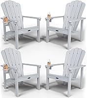 THOEOE Stackable Adirondack Chairs Set of 4, HDPE All-Weather Outdoor Fire Pit Chairs with Cup Holder, White - Durable & Space-Saving