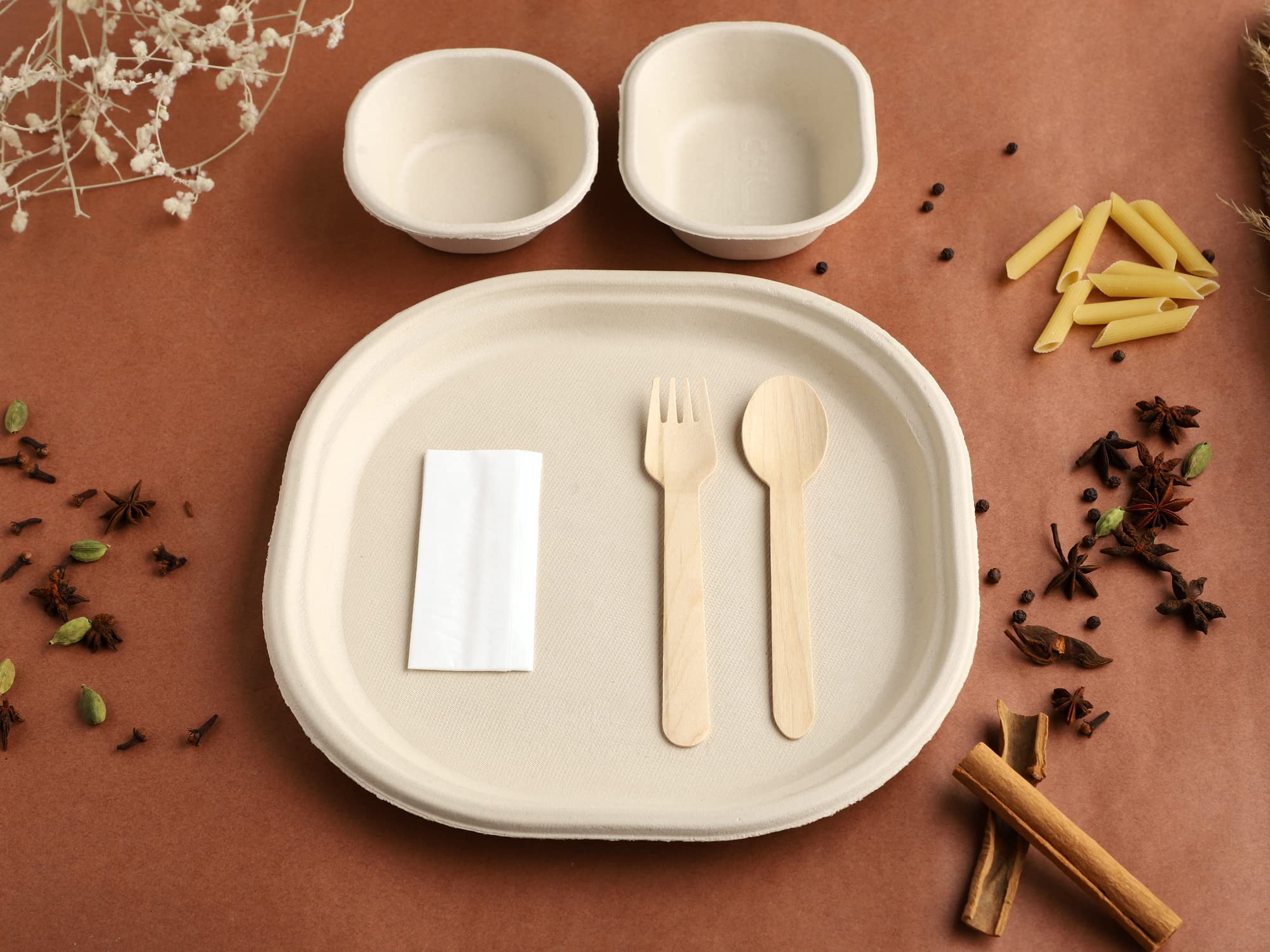 VIK® Sugarcane Bagasse Disposable 10 Inch Plates (25), 180 ML Bowls (25), 250 ML Bowls (25), Spoons (25), Forks (25), Napkin (50), Party Disposal Thali, Brown (B09GPFZMM8) Amazon Price History, Amazon Price Tracker