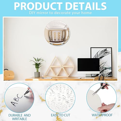 Miniatura 9 de Juego de 24 placas de espejo redondas de acrílico, bandejas de espejo circular, centros de mesa de boda para mesas, autoadhesivas, sin vidrio,