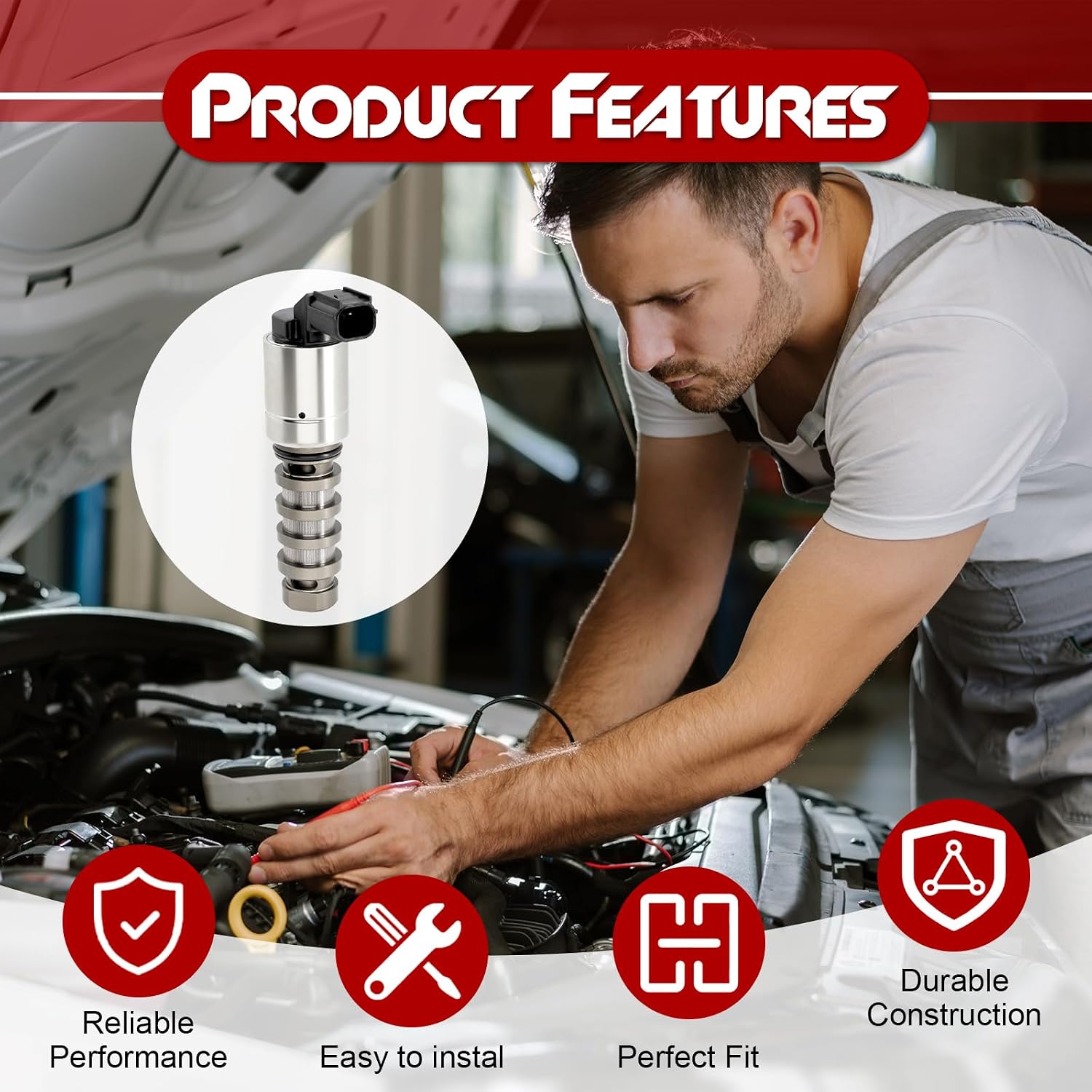 Engine Variable Valve Timing (VVT) Solenoid, Compatible with 2008-2012 Honda Accord, 2012-2014 Honda CR-V, 2012-2015 Crosstour, L4 2.4L, Replace# 15830R44A01, 15830R5AA01