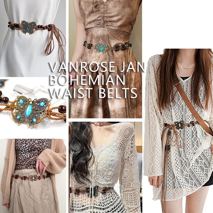 Vanrose Jan Bohemian Womens Woven Belt Braided Waistband Wax Rope Skirt Dress Decorative Tassel Belts3