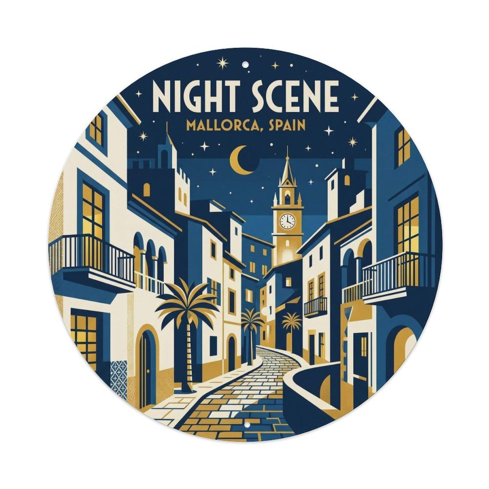 Olhnbad Style Old Town Night Mallorca Heritage Balearic Metal Tin Sign