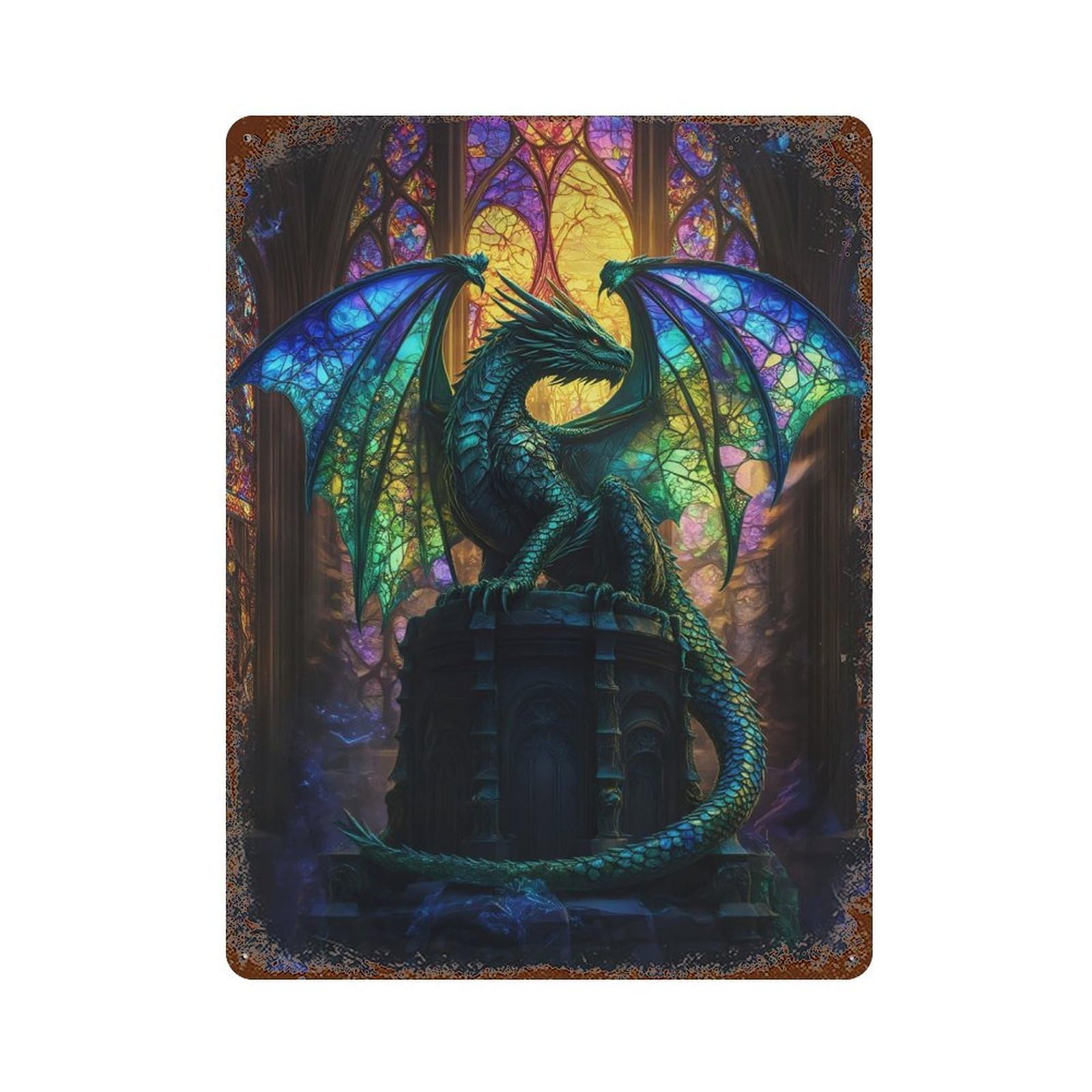 Mystic Dragons Cathedral Retro Metal Sign 15.7"x11.8", Farmhouse Wall Decor for Garage, Pub Or Kitchen
