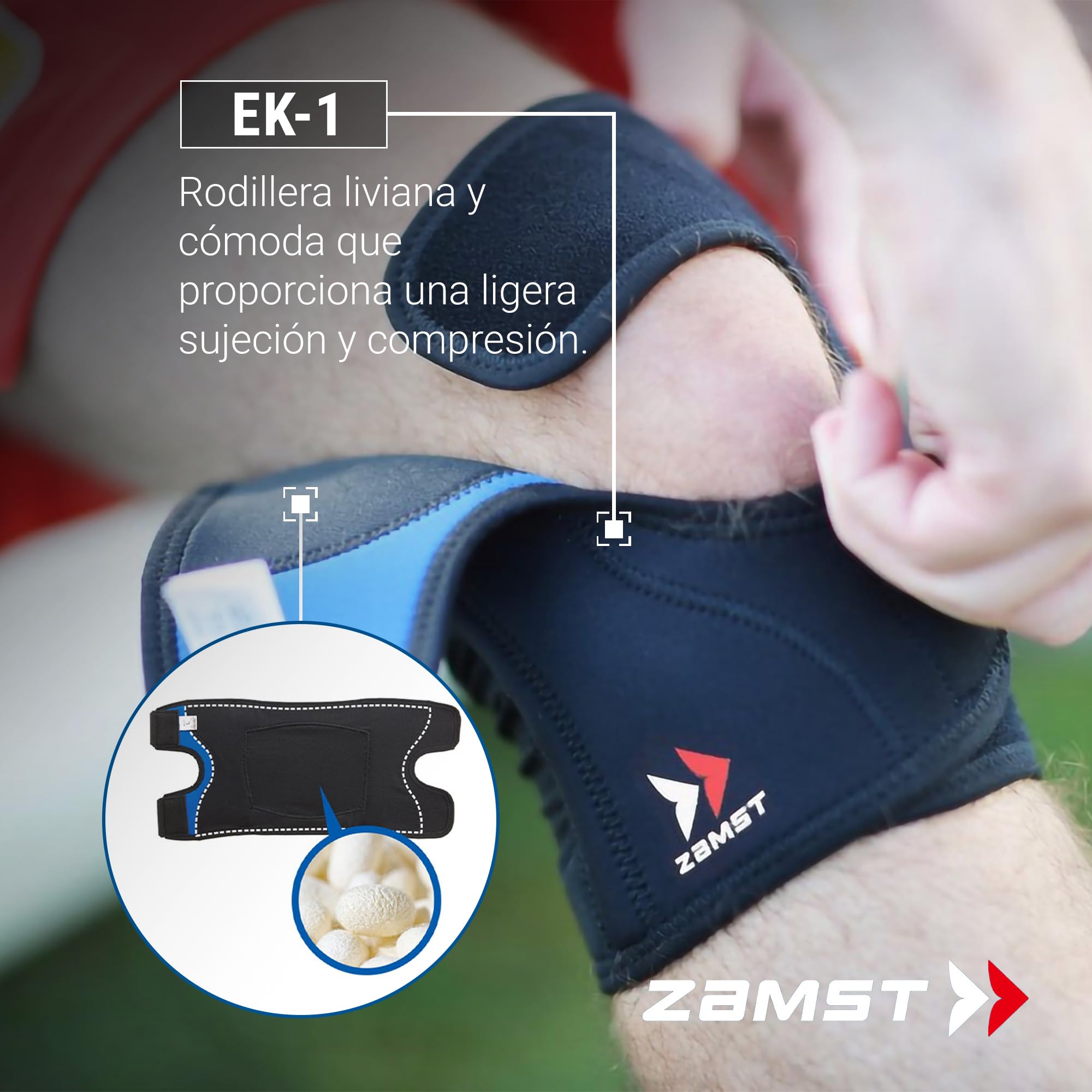 Zamst EK-1 Rodillera deportiva - Rodillera de Compresión Ligera para Hombres y Mujeres con Diseño de Panel Abierto, para Soporte General de Rodilla y Alivio del Dolor de Rodilla - S
