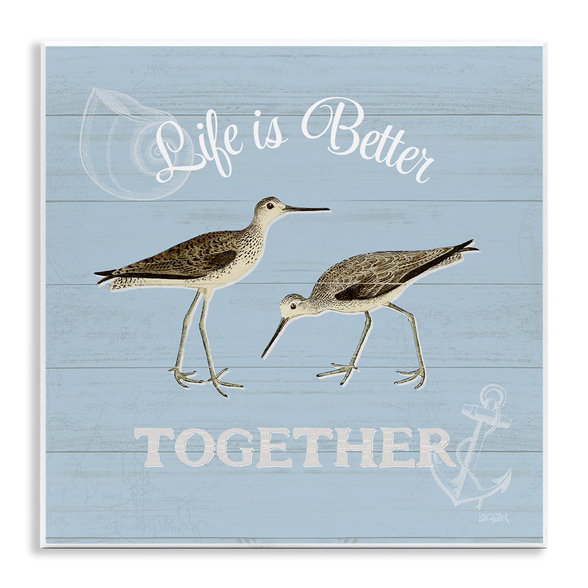 Stupell Industries Better Together Coastal Sandpipers Wood Wall Art, Design by Katie Pertiet