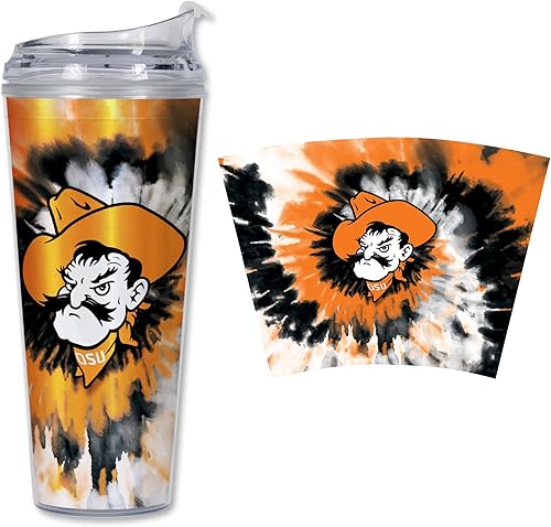 Miniatura 177 de Rico Industries NCAA - Vaso de acrílico con purpurina de 24 onzas con tapa con bisagras, vaso de doble pared con licencia oficial y popote Brillo