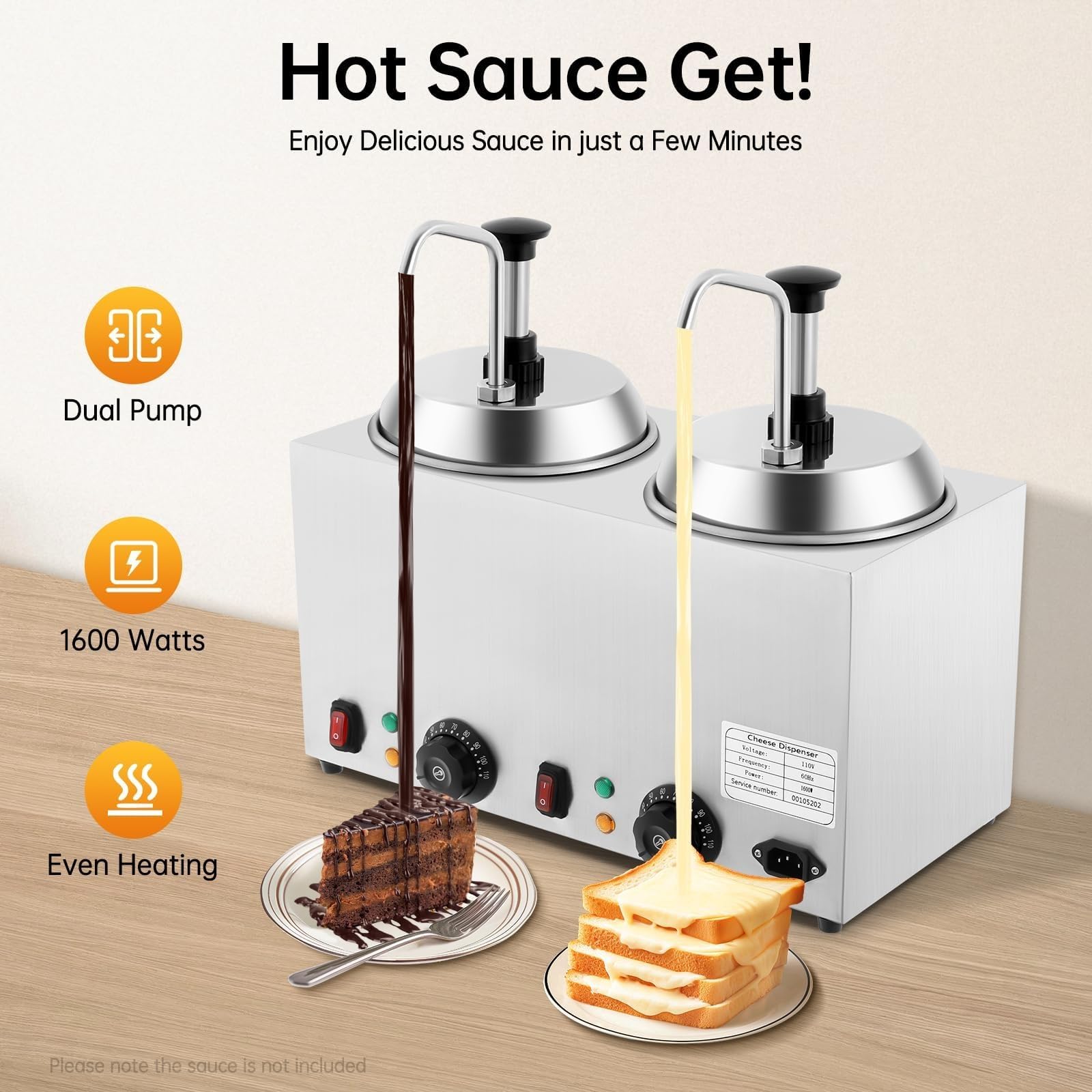 Calentador Comercial de Salsa de Chocolate, Máquina Eléctrica para Derretir Salsas con Bomba, Temperatura Ajustable, Dispensador de Queso Nacho, Máquina de Conservación de Calor para Mermelada One