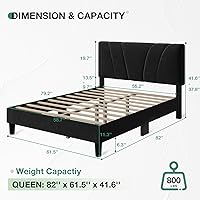 Vista 96 de Novilla Base de cama de plataforma tamaño Queen con cabecera ajustable tapizada, marco de cama Queen, no necesita somier, sin ruido, fácil montaje