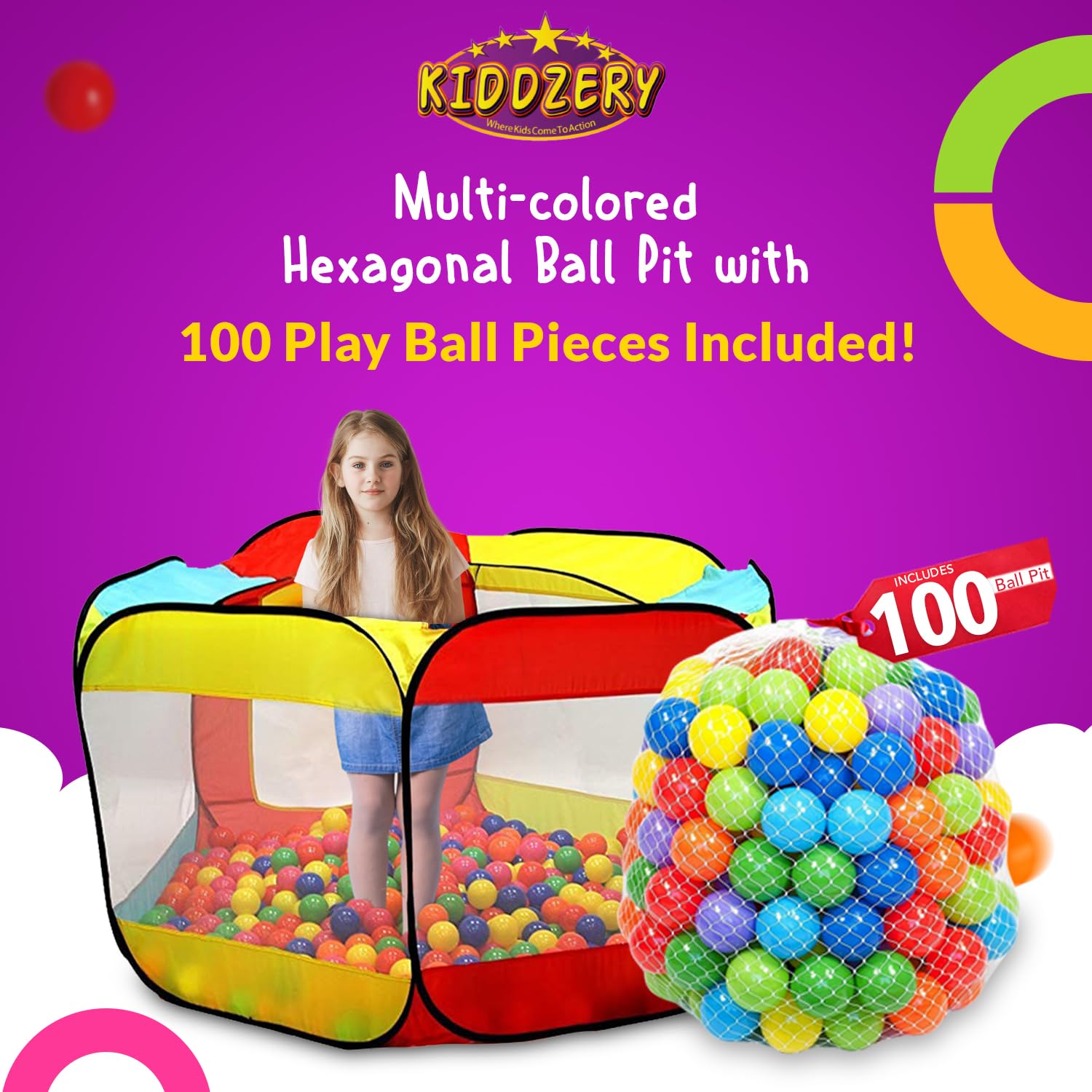 Kids Play Tent with 100 Balls – Extra Large 56?x50? Pop-Up Ball Pit – Indoor/Outdoor Playhouse with Mesh Windows & Carry Bag