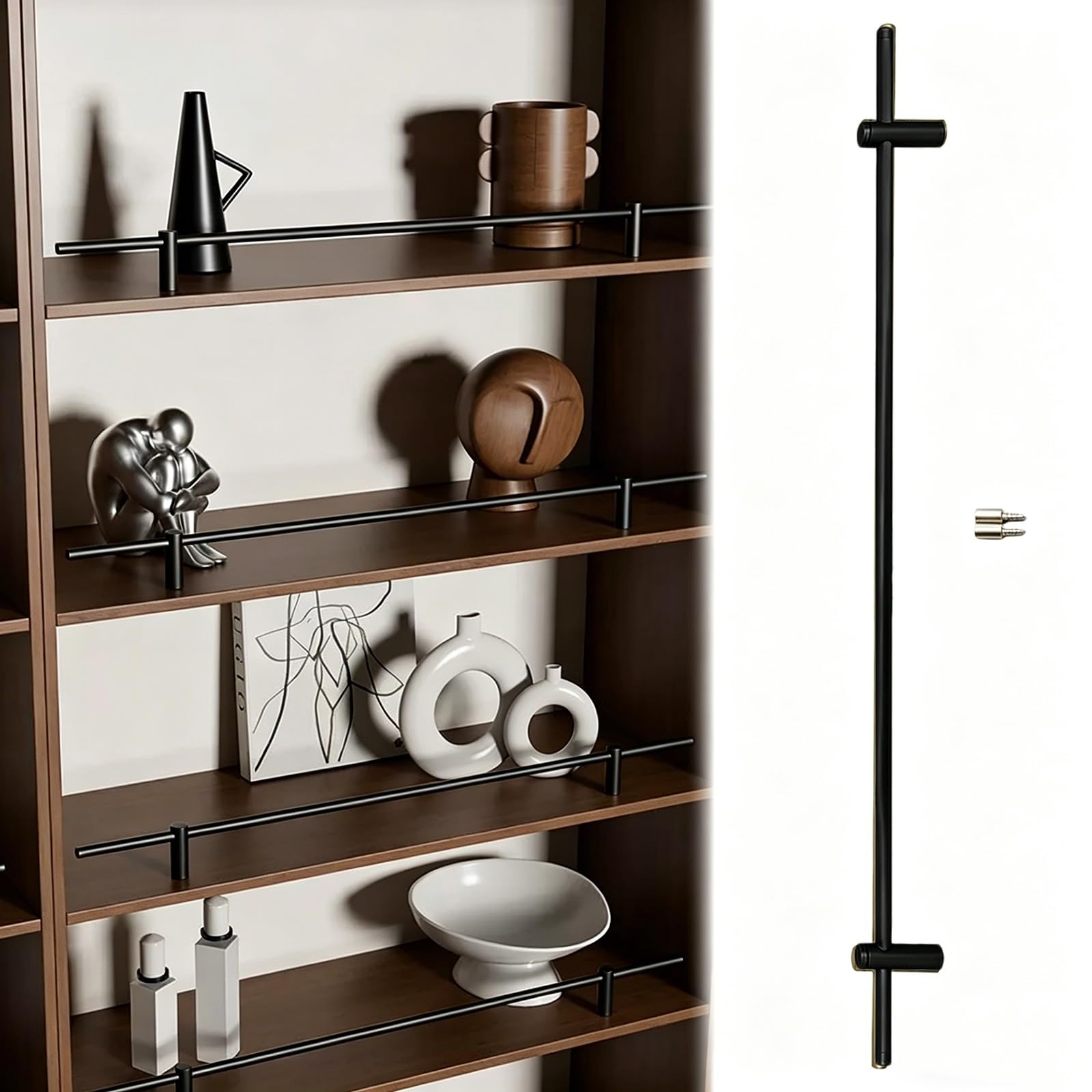 ERRULAN Heavy Duty Shelf Guard Rail Fence Set, Aluminum Tipping Rails for Bookcase/Closet/Entryways Shelves, Minimalist Anti Fall Cabinet Retaining Bar(Black,56cm/22in)