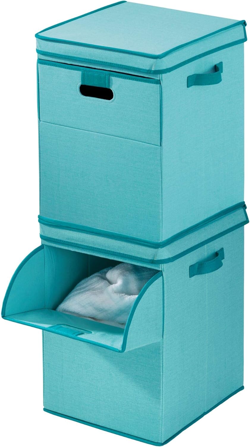 iDesign Emmy Fabric Storage Bin with Lid and Opening Front, Basket Container with Dual Side Handles for Closet, Bedroom, Toys, Nursery - Teal