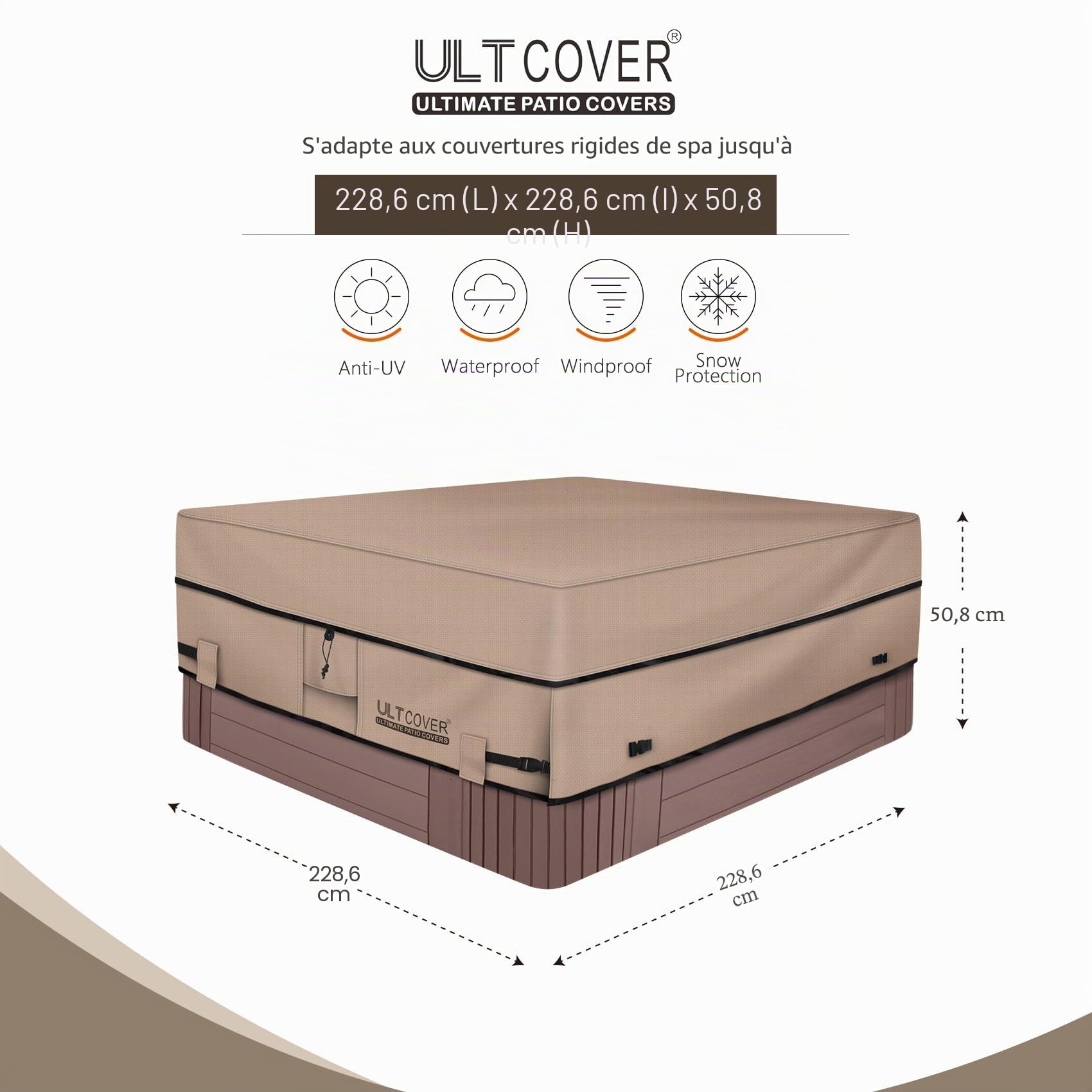 ULTCOVER Housse carrée imperméable en Polyester 600D pour Jacuzzi - 228,6 x 228,6 cm