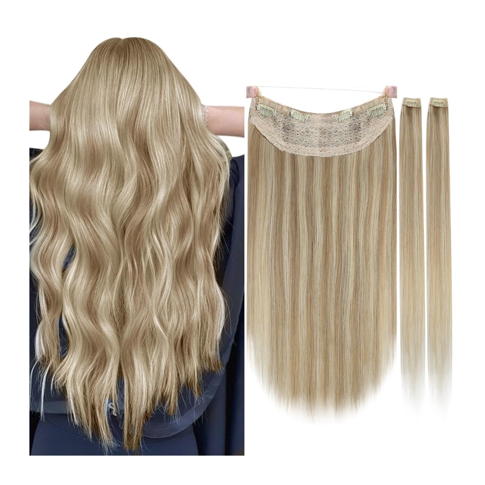 Przedłużanie włosów Clip In Hair Extension Prawdziwe ludzkie włosy miękkie naturalne ręcznie robione dla kobiet, długie proste klipsy na przedłużanie niewidzialne(P16-22,18 cala)