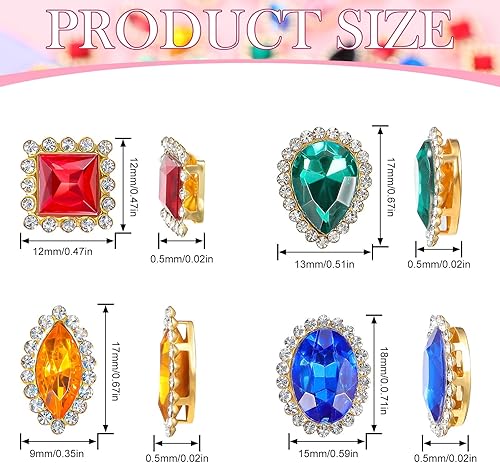 Miniatura 2 de 200 gemas para manualidades, coser diamantes de imitación, gemas de diamantes de imitación de metal con parte trasera plana, varios colores, formas