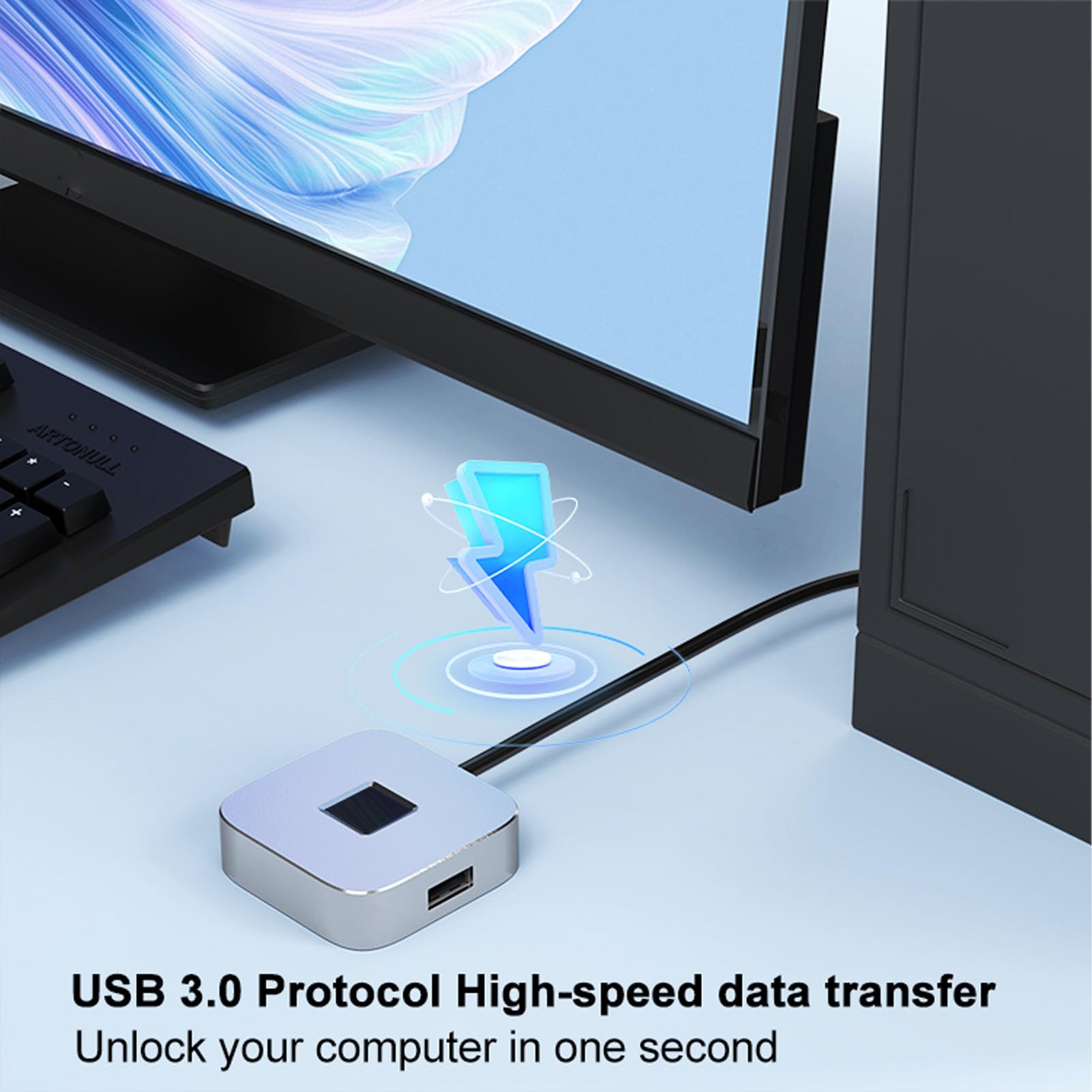 Fockety Lector de Huellas Dactilares USB, Escáner Biométrico Portátil de Huellas Dactilares, Llave de Seguridad de Coincidencia Rápida Táctil de 360 ​​Grados para Computadoras (Silver)