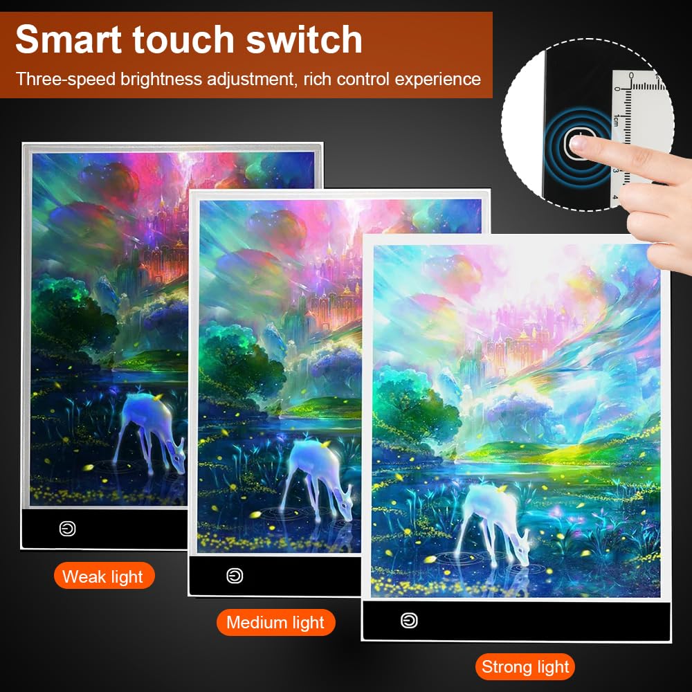 Tablet luminoso A3 con dimmer di intensità tattile a 3 livelli di luminosità LED, tavolo luminoso disegno con cavo USB per tatuaggio, traccia, disegno, schizzo (A3 con scala)