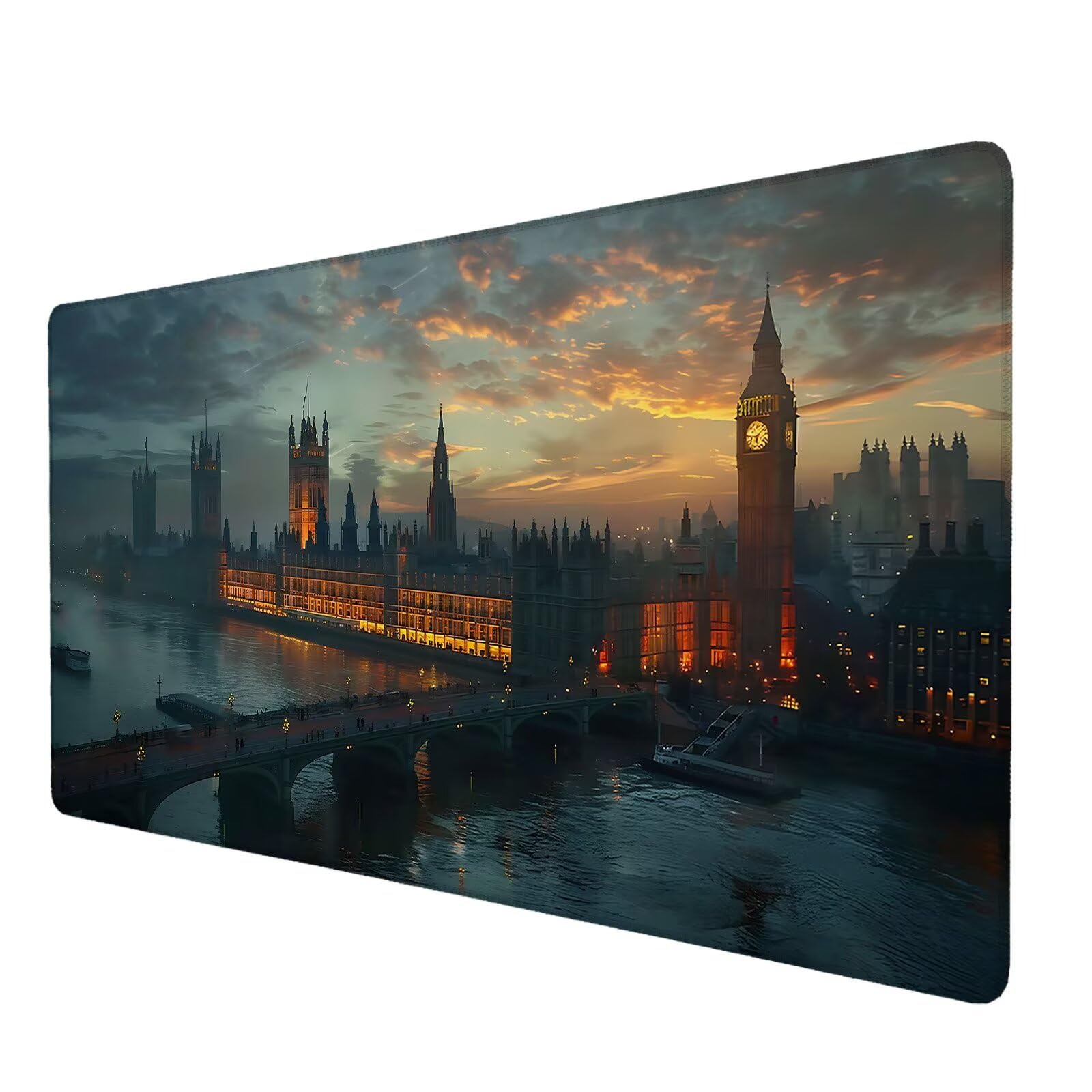 Tapis de Souris de Jeu, Londres Tapis de Souris XXL 900x400x4 mm, Sous-Main Bureau Paysage avec Base en Caoutchouc Antidérapant et Imperméable, Surface Lisse Améliorez la Précision et la Vitesse, V-3