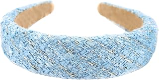 axy Wide Hair Band With Tweed Fabric Padded - Beautiful Headband Hair Jewelry Hair Band HRK8 (Blue)