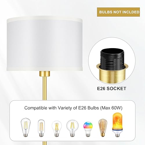 Miniatura 8 de Lámparas de pie doradas para sala de estar, lámpara de pie moderna, pantallas blancas, interruptor de pie, lámparas de poste simple lámpara alta