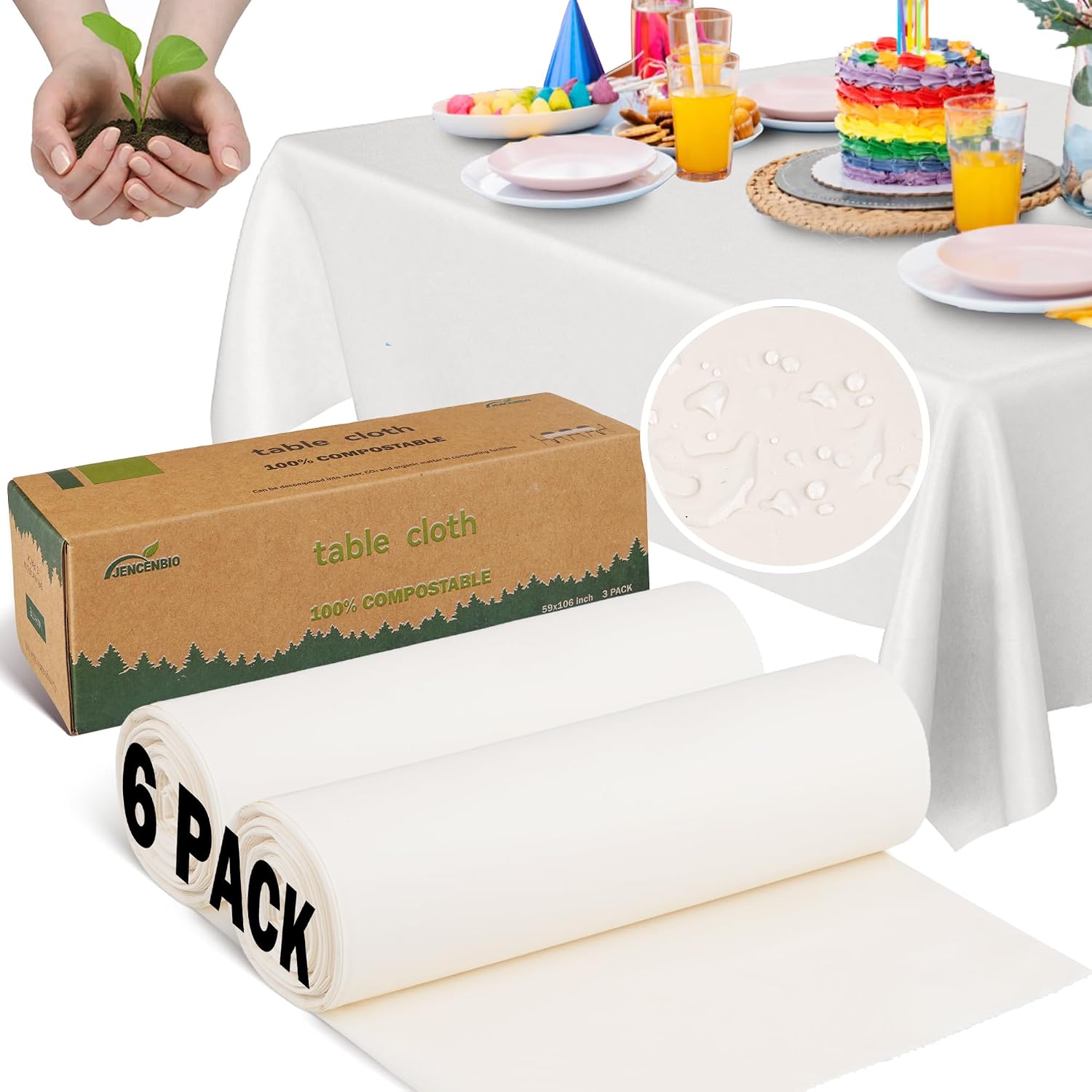 Compostable Table Cloths for Rectangle Tables 59”x106” Disposable Tablecloth f…